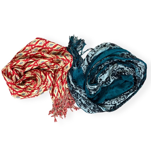 Fashion Scarf Accessories - Bundle of 2 Fashion Scarves- Red and Blue
